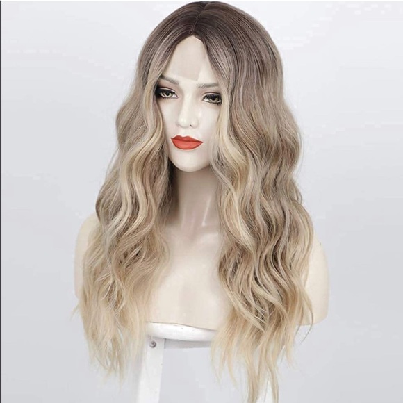 Long ombré ash blonde synthetic wavy wig - Picture 1 of 7